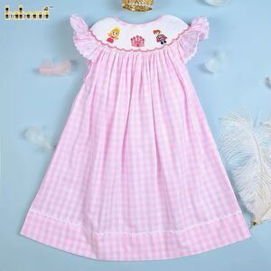 Babeeni Girls Smocked Gingham Dress Pink White Size 4 Embroidered Ruffle Sleeve
